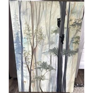 Original painting oil canvas 24 x 36 Impressionist Abstract Forest Trees Bears